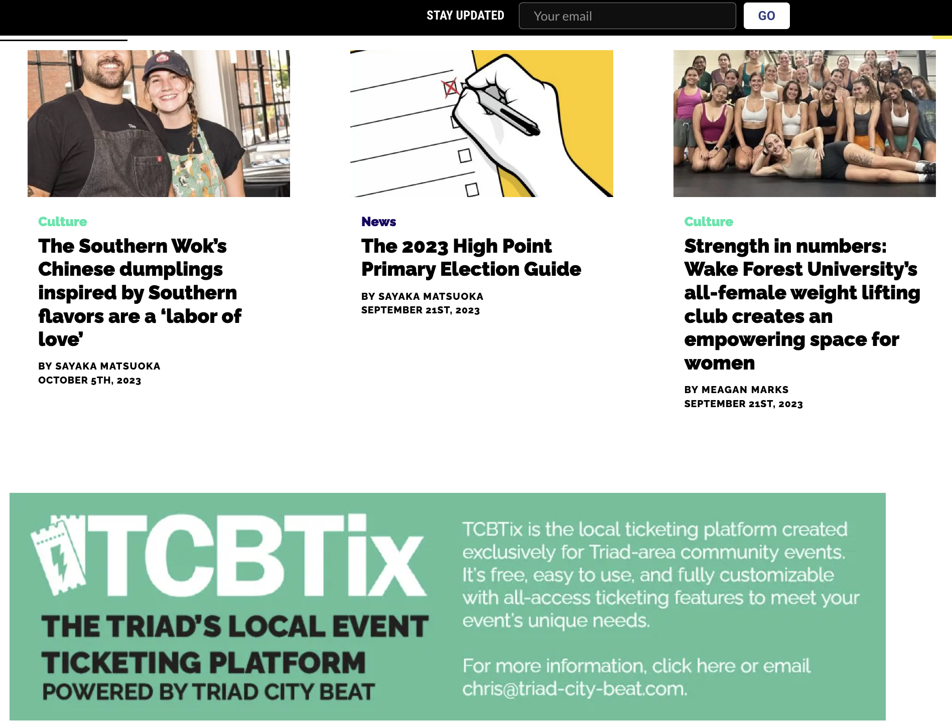 Digital Ads for Triad City Beat Calendar and Ticketing Partners